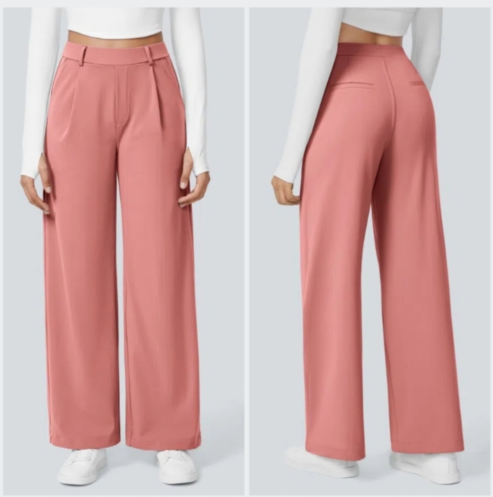 Nwt! Halara High Waisted Side Pocket Straight Leg Work Pants, Candy Pink - Picture 2 of 10